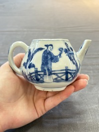 A Chinese famille rose 'Feng Yi Ting 鳳儀亭' teapot and a blue and white teapot with figural design, Yongzheng