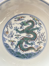 A Chinese doucai 'dragon' plate, Yongzheng mark and of the period