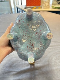 A Chinese famille rose 'gu' vase and a robin's egg-glazed tripod double-walled warming bowl, Qianlong mark, 19/20th C.