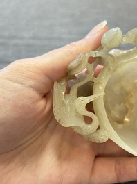A Chinese jade peach-form brush washer, 19th C.