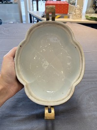 A Chinese famille rose 'gu' vase and a robin's egg-glazed tripod double-walled warming bowl, Qianlong mark, 19/20th C.