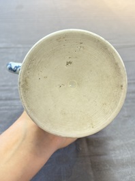 A fine Chinese blue and white tankard with Dutch silver cover, Transitional period