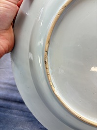 Two large Chinese Meissen-style export dishes with a hunting scene, Qianlong