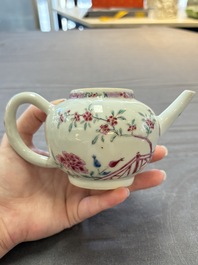 A Chinese famille rose 'Feng Yi Ting 鳳儀亭' teapot and a blue and white teapot with figural design, Yongzheng