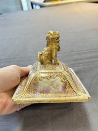 A Chinese Canton gilt-decorated famille rose covered vase with mandarin design, Qianlong