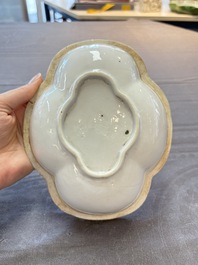 A Chinese famille rose 'gu' vase and a robin's egg-glazed tripod double-walled warming bowl, Qianlong mark, 19/20th C.