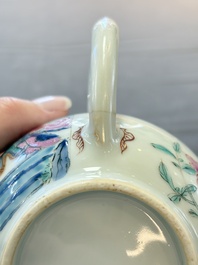 A Chinese famille rose 'Feng Yi Ting 鳳儀亭' teapot and a blue and white teapot with figural design, Yongzheng
