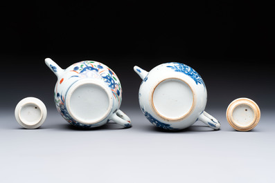 A Chinese verte-Imari teapot and a blue and white teapot with floral design, Kangxi