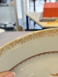Two large Chinese Meissen-style export dishes with a hunting scene, Qianlong