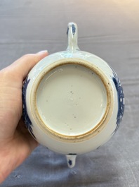 A Chinese verte-Imari teapot and a blue and white teapot with floral design, Kangxi