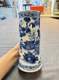 A fine Chinese blue and white tankard with Dutch silver cover, Transitional period