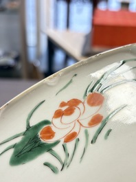 A large Chinese famille verte 'qilin and phoenix' dish, Kangxi