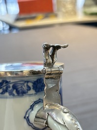 A fine Chinese blue and white tankard with Dutch silver cover, Transitional period