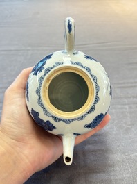 A Chinese verte-Imari teapot and a blue and white teapot with floral design, Kangxi