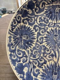 A Chinese blue and white 'lotus' dish, lozenge mark, Kangxi