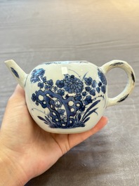 A Chinese verte-Imari teapot and a blue and white teapot with floral design, Kangxi