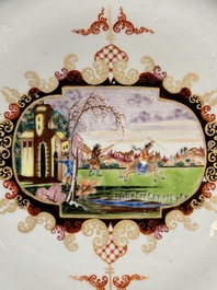 Two large Chinese Meissen-style export dishes with a hunting scene, Qianlong