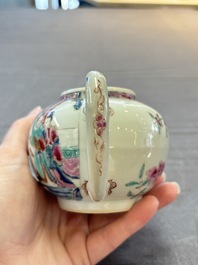 A Chinese famille rose 'Feng Yi Ting 鳳儀亭' teapot and a blue and white teapot with figural design, Yongzheng