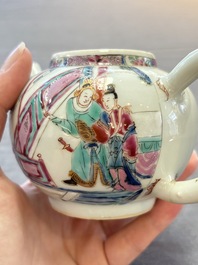 A Chinese famille rose 'Feng Yi Ting 鳳儀亭' teapot and a blue and white teapot with figural design, Yongzheng