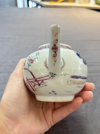 A Chinese famille rose 'Feng Yi Ting 鳳儀亭' teapot and a blue and white teapot with figural design, Yongzheng
