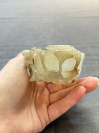 A Chinese jade peach-form brush washer, 19th C.