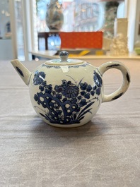 A Chinese verte-Imari teapot and a blue and white teapot with floral design, Kangxi