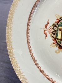 Two large Chinese Meissen-style export dishes with a hunting scene, Qianlong