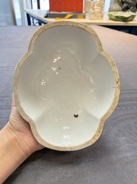 A Chinese famille rose 'gu' vase and a robin's egg-glazed tripod double-walled warming bowl, Qianlong mark, 19/20th C.