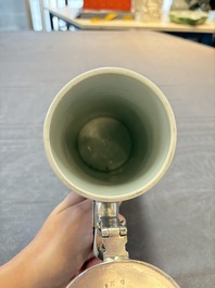 A fine Chinese blue and white tankard with Dutch silver cover, Transitional period