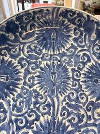 A Chinese blue and white 'lotus' dish, lozenge mark, Kangxi