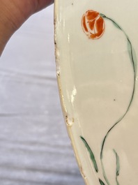 A large Chinese famille verte 'qilin and phoenix' dish, Kangxi