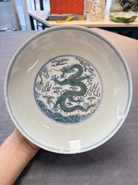 A Chinese doucai 'dragon' plate, Yongzheng mark and of the period