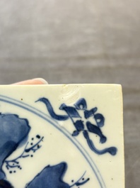 A Chinese blue and white 'elegant beauty and boy' tile, Kangxi
