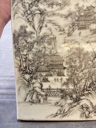 A Chinese grisaille 'mountainous landscape' plaque, 19th C.
