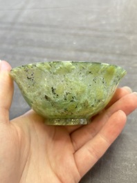 Six various Chinese agate, soapstone and serpentine wares, 19/20th C.