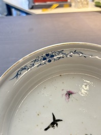 A Chinese famille rose plate with a bird and butterfly among blossoming branches, Yongzheng mark, Republic