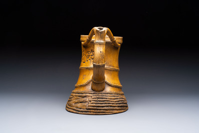 A massive Chinese Yixing stoneware 'bamboo' teapot, signed Wei Guojun 魏國軍, 20th C.