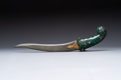 A spinach jade-hilted khandjar dagger, India, 19/20th C.