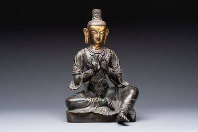 A Sino-Tibetan parcel-gilt-bronze figure of a Bodhisattva, 19/20th C.