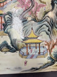 A massive Chinese famille rose 'mountainous landscape' plaque, 20th C.