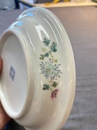 A Chinese famille rose plate with a bird and butterfly among blossoming branches, Yongzheng mark, Republic