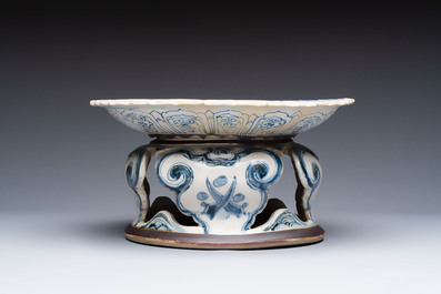 A rare Annamese or Vietnamese blue and white tazza with playing boys, 15/16th C.