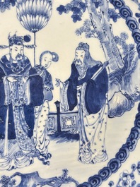 A Chinese blue and white 'Sanxing' dish, Kangxi mark, 19th C.