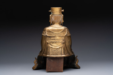 A Chinese gilt-bronze figure of Wenchang Wang, possibly Ming