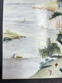 A massive Chinese famille rose 'mountainous landscape' plaque, 20th C.