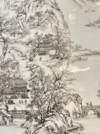 A Chinese grisaille 'mountainous landscape' plaque, 19th C.