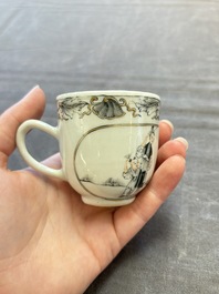 Three Chinese famille rose and grisaille cups and saucers, Qianlong