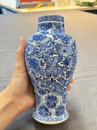 Five Chinese blue and white vases, Kangxi/Qianlong