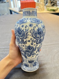Five Chinese blue and white vases, Kangxi/Qianlong