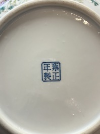 A Chinese famille rose plate with a bird and butterfly among blossoming branches, Yongzheng mark, Republic